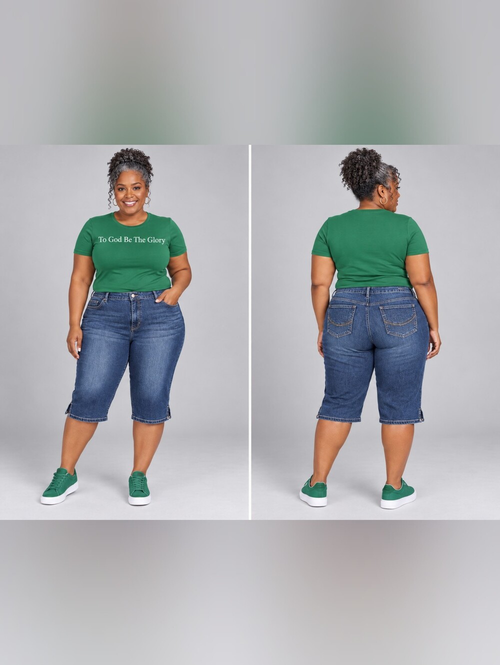 Plus-Size Mid-Length Blue Denim Capri Jeans